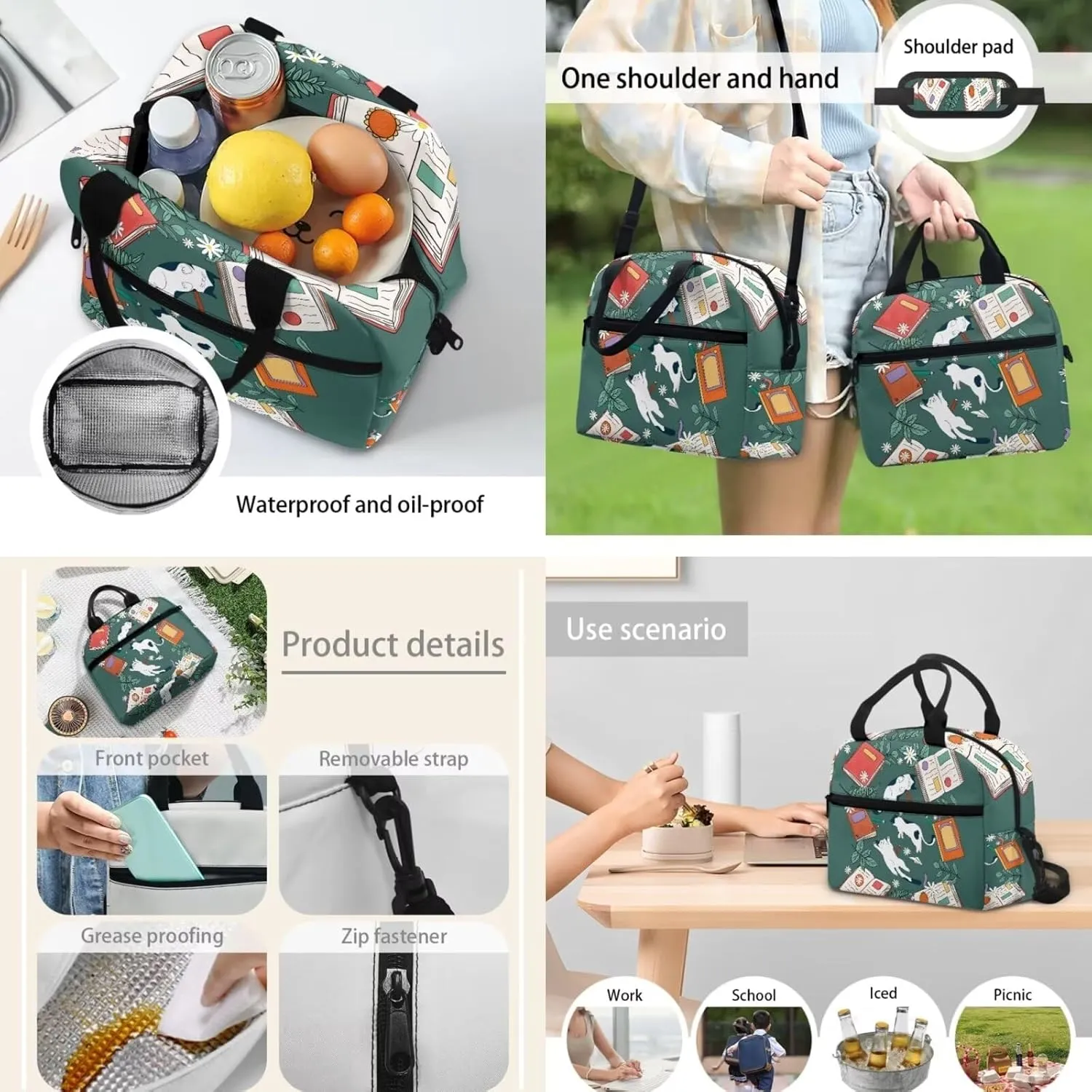 17 Inch Backpack Cats and Books School Laptop Bag Bookbag for Women Teens Students Office Picnic Travel Comfortable Unfading Large Capacity Adjustable