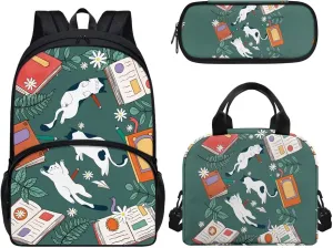 17 Inch Backpack Cats and Books School Laptop Bag Bookbag for Women Teens Students Office Picnic Travel Comfortable Unfading Large Capacity Adjustable
