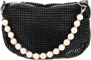 1Pc Shinny Bling Clutch Purse, Evening Clutch Bag with Pearl Chain, Single Shiny Rhinestone Purse for Prom Party Banquet, Black