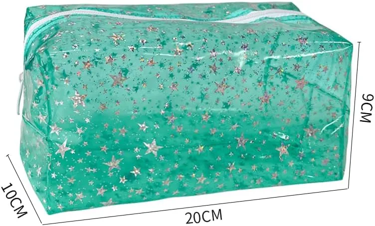 1PCS Star Printing Clear Cosmetics Makeup Bag Waterproof Travel Toiletry Storage Bag Vinyl Plastic PVC Zippered Organizer for Girls Friends Women (blue)