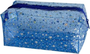 1PCS Star Printing Clear Cosmetics Makeup Bag Waterproof Travel Toiletry Storage Bag Vinyl Plastic PVC Zippered Organizer for Girls Friends Women (blue)