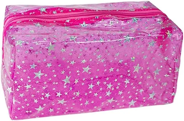 1PCS Star Printing Clear Cosmetics Makeup Bag Waterproof Travel Toiletry Storage Bag Vinyl Plastic PVC Zippered Organizer for Girls Friends Women (pink)