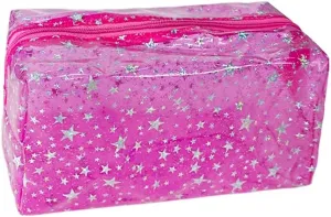1PCS Star Printing Clear Cosmetics Makeup Bag Waterproof Travel Toiletry Storage Bag Vinyl Plastic PVC Zippered Organizer for Girls Friends Women (pink)