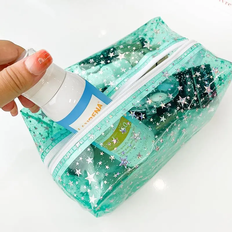 1PCS Star Printing Clear Cosmetics Makeup Bag Waterproof Travel Toiletry Storage Bag Vinyl Plastic PVC Zippered Organizer for Girls Friends Women (yellow)