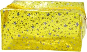 1PCS Star Printing Clear Cosmetics Makeup Bag Waterproof Travel Toiletry Storage Bag Vinyl Plastic PVC Zippered Organizer for Girls Friends Women (yellow)