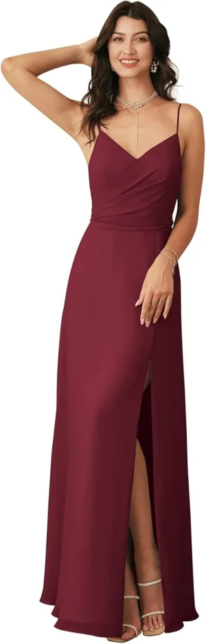 2024 Bridesmaid Dresses A-Line V Neckline Wedding Party Gowns Chiffon Material High Slit Evening Dresses