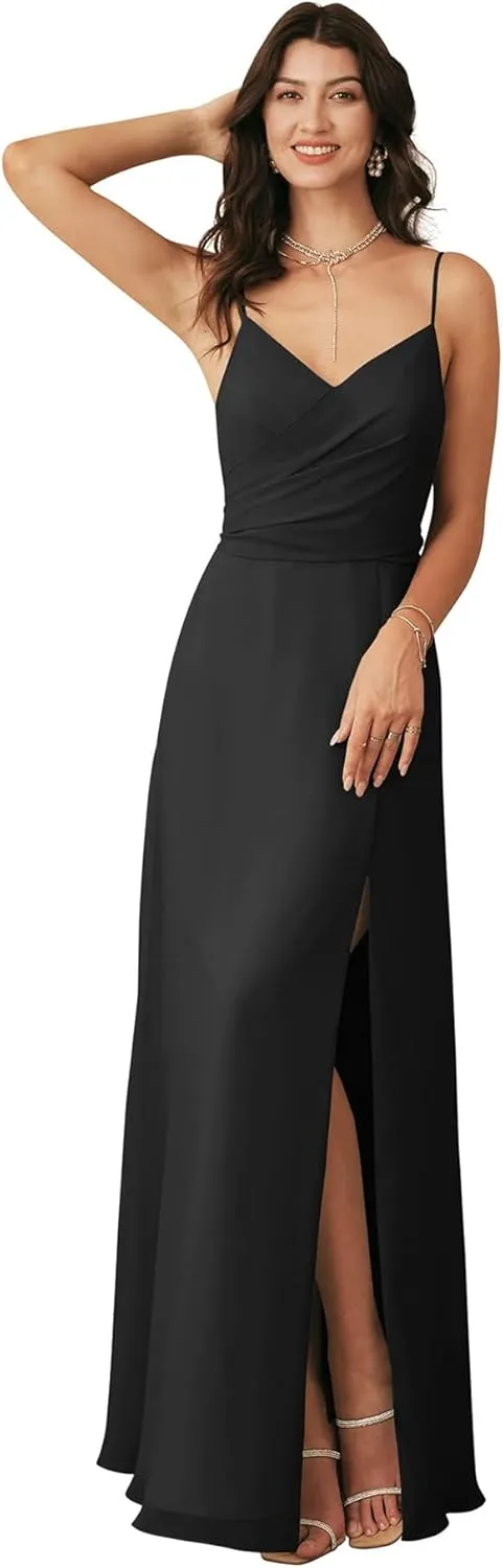 2024 Bridesmaid Dresses A-Line V Neckline Wedding Party Gowns Chiffon Material High Slit Evening Dresses