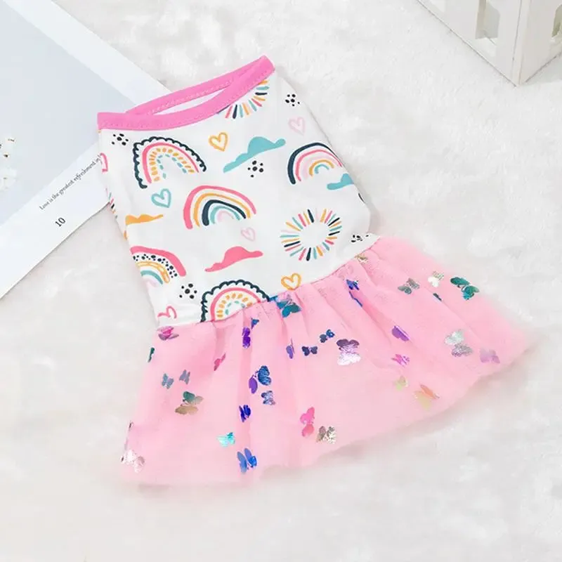 2024 New Fashion Dog Clothes Lace Design Dog Cat Dress Puppy Skirt Spring Summer Printing Mesh Dog Dress Fashion Pet Apparel
