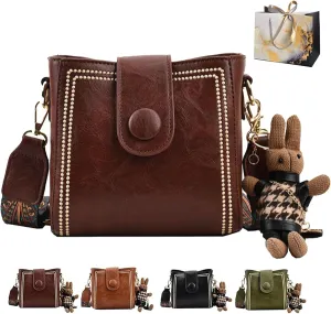 2025 New Bootara Bucket Bag, Bootara Women's Vintage Bunny Charm Bucket Bag, Stylish Minimalist Leather Purse (Coffee)