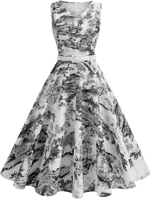 2025 Womens Summer Floral Print Dress Sleeveless Casual Flowy Sundress A Line Ruffle Wedding Guest Outfit Casual Spring Dress