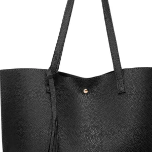 2X Stylish Leather Tote Purse Shoulder Hobo Bag Black