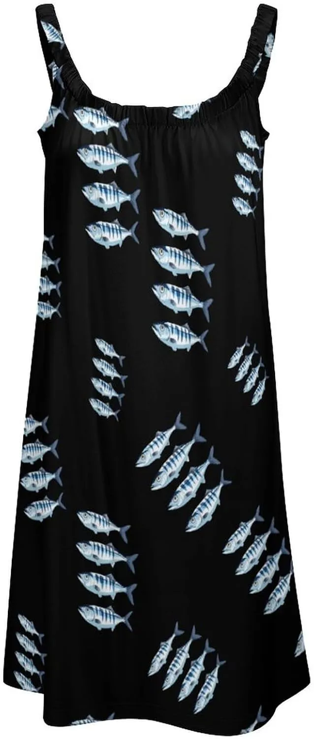 4 Mackerel Fish Cute Beach Mini Dresses Summer Slip Vacation Dress for Women Casual Flowy Sundress