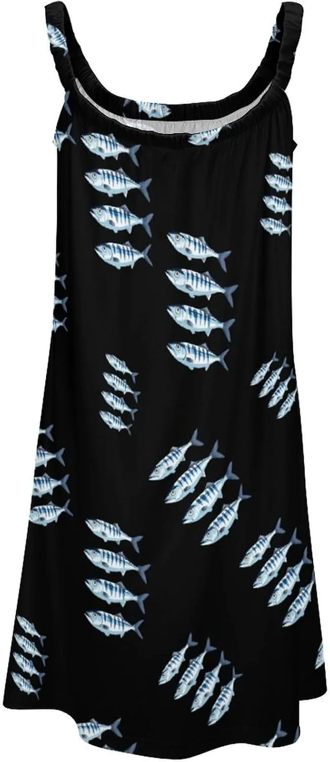 4 Mackerel Fish Cute Beach Mini Dresses Summer Slip Vacation Dress for Women Casual Flowy Sundress