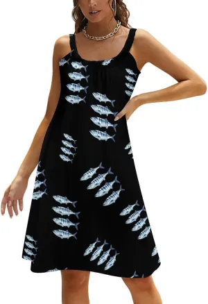 4 Mackerel Fish Cute Beach Mini Dresses Summer Slip Vacation Dress for Women Casual Flowy Sundress