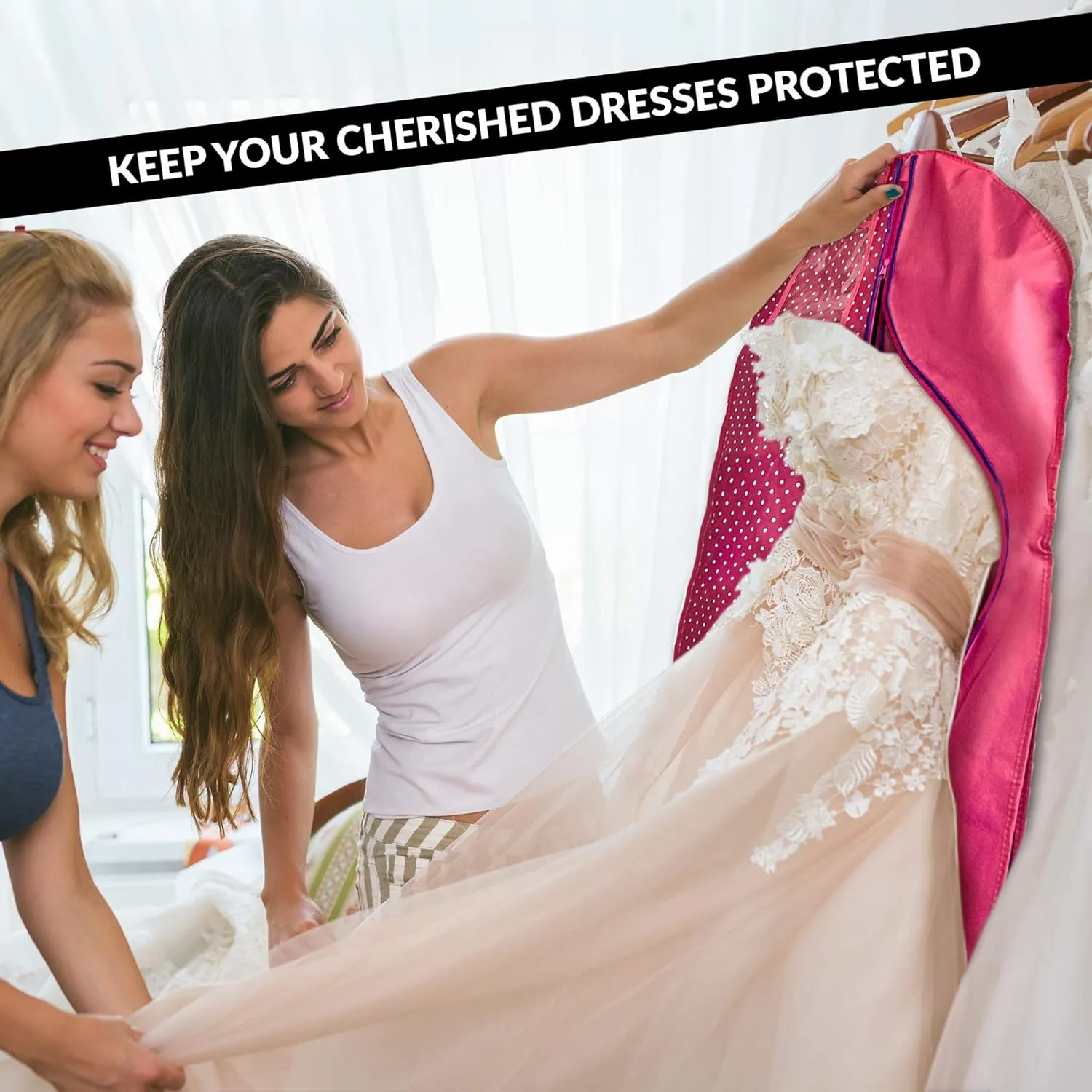 72" Tapered Long Dress Bags for Gowns - Wedding Dress Garment Bag for Dresses - Long Garment Bags for Hanging Clothes & Closet Storage, Dress Bag for Airplane
