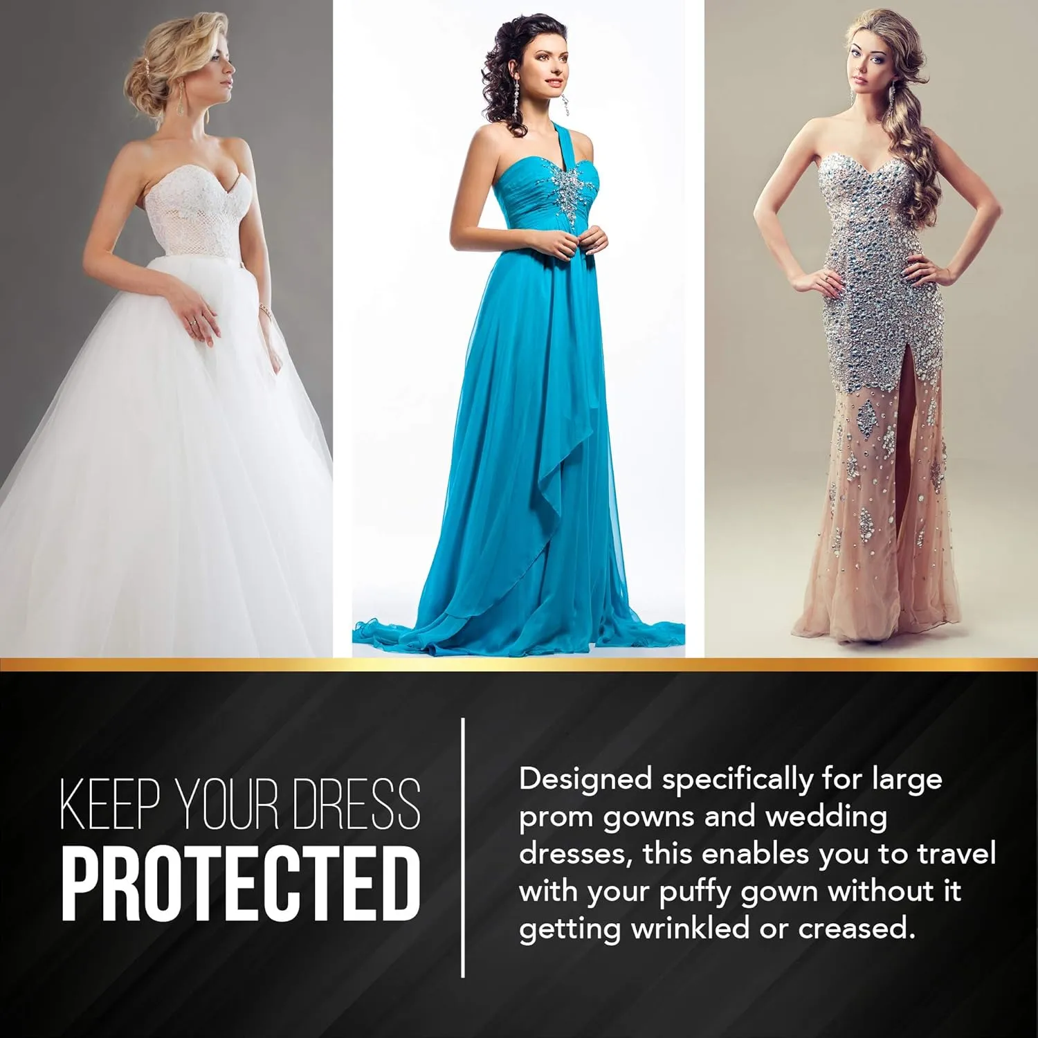 72" Tapered Long Dress Bags for Gowns - Wedding Dress Garment Bag for Dresses - Long Garment Bags for Hanging Clothes & Closet Storage, Dress Bag for Airplane