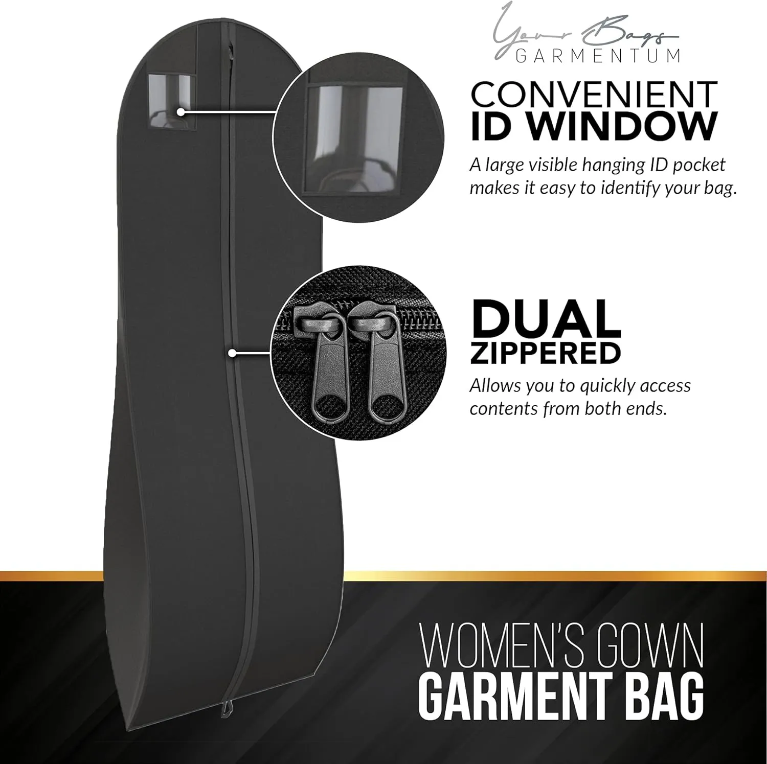 72" Tapered Long Dress Bags for Gowns - Wedding Dress Garment Bag for Dresses - Long Garment Bags for Hanging Clothes & Closet Storage, Dress Bag for Airplane