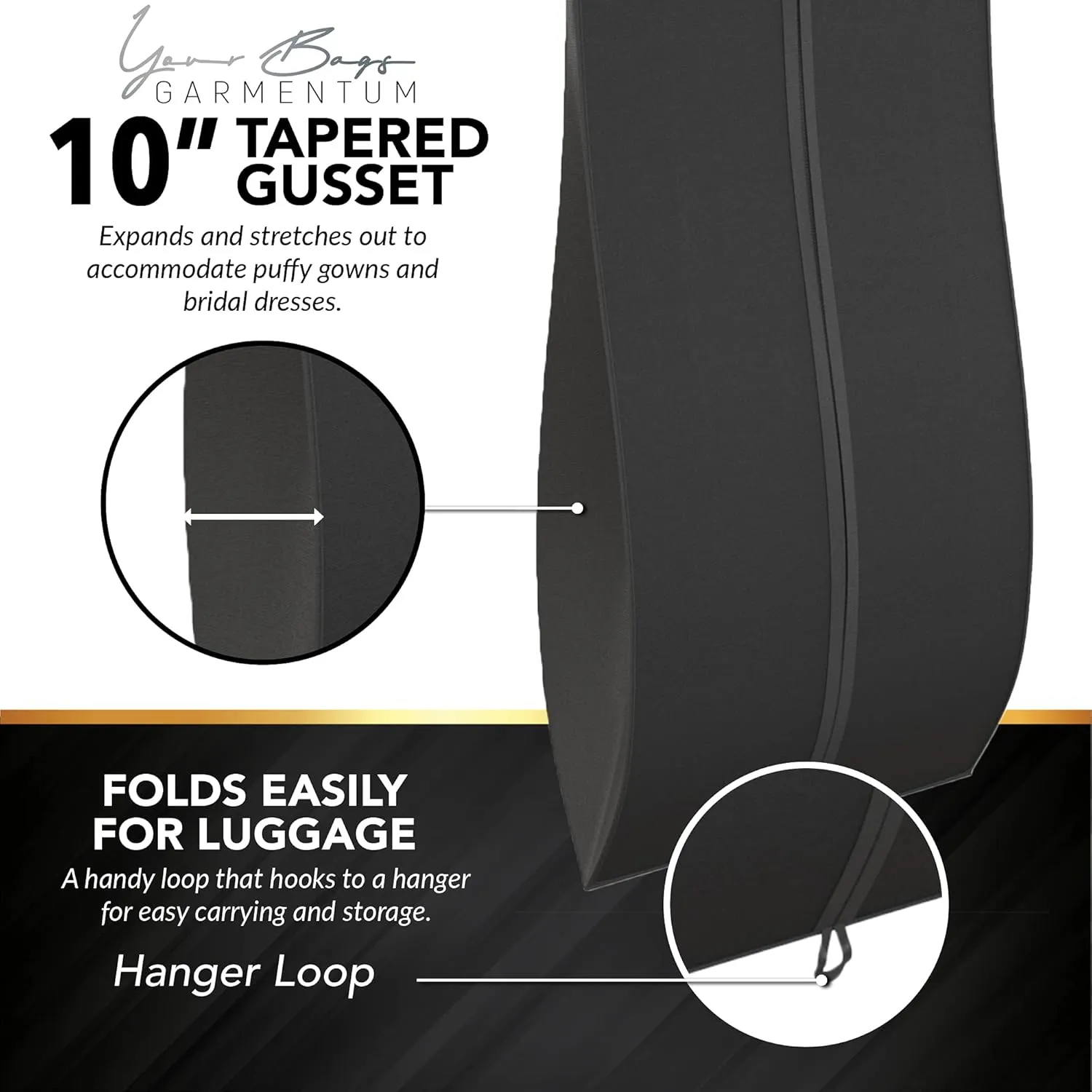 72" Tapered Long Dress Bags for Gowns - Wedding Dress Garment Bag for Dresses - Long Garment Bags for Hanging Clothes & Closet Storage, Dress Bag for Airplane