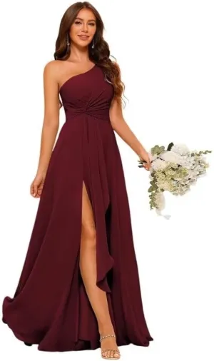A-line Chiffon Bridesmaid Dress for Women, One Shoulder Formal Evening Gown Sleeveless Prom Dress