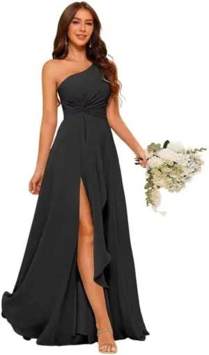 A-line Chiffon Bridesmaid Dress for Women, One Shoulder Formal Evening Gown Sleeveless Prom Dress