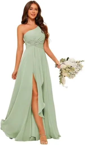 A-line Chiffon Bridesmaid Dress for Women, One Shoulder Formal Evening Gown Sleeveless Prom Dress