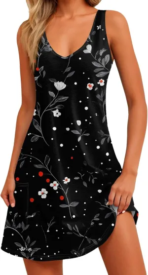 ADHOWBEW Womens Casual Dresses Loose Fit Sexy Hawaiian Casual Sleeveless Tank Dresses Beach Comfy Cute Dress