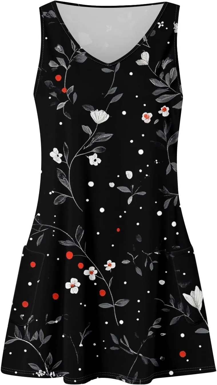 ADHOWBEW Womens Casual Dresses Loose Fit Sexy Hawaiian Casual Sleeveless Tank Dresses Beach Comfy Cute Dress