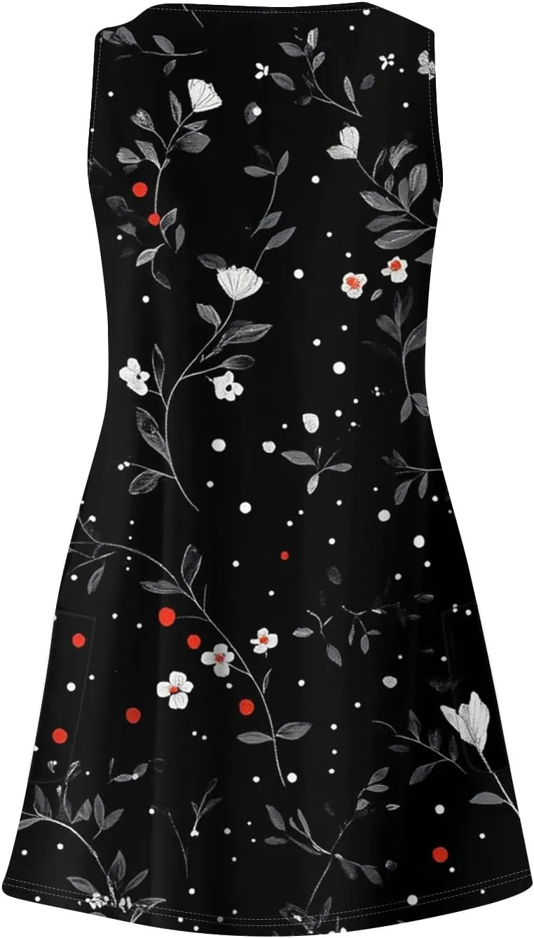 ADHOWBEW Womens Casual Dresses Loose Fit Sexy Hawaiian Casual Sleeveless Tank Dresses Beach Comfy Cute Dress