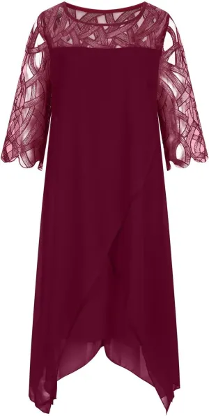 Akivide Womens 3/4 Sleeve Plus Size Dresses Round Neck Wrap Pencil Dress Formal Evening Wedding Party Midi Dress