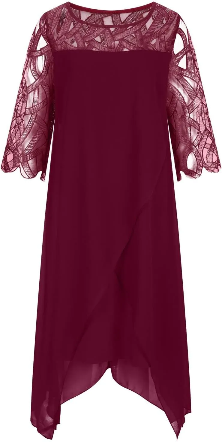 Akivide Womens 3/4 Sleeve Plus Size Dresses Round Neck Wrap Pencil Dress Formal Evening Wedding Party Midi Dress