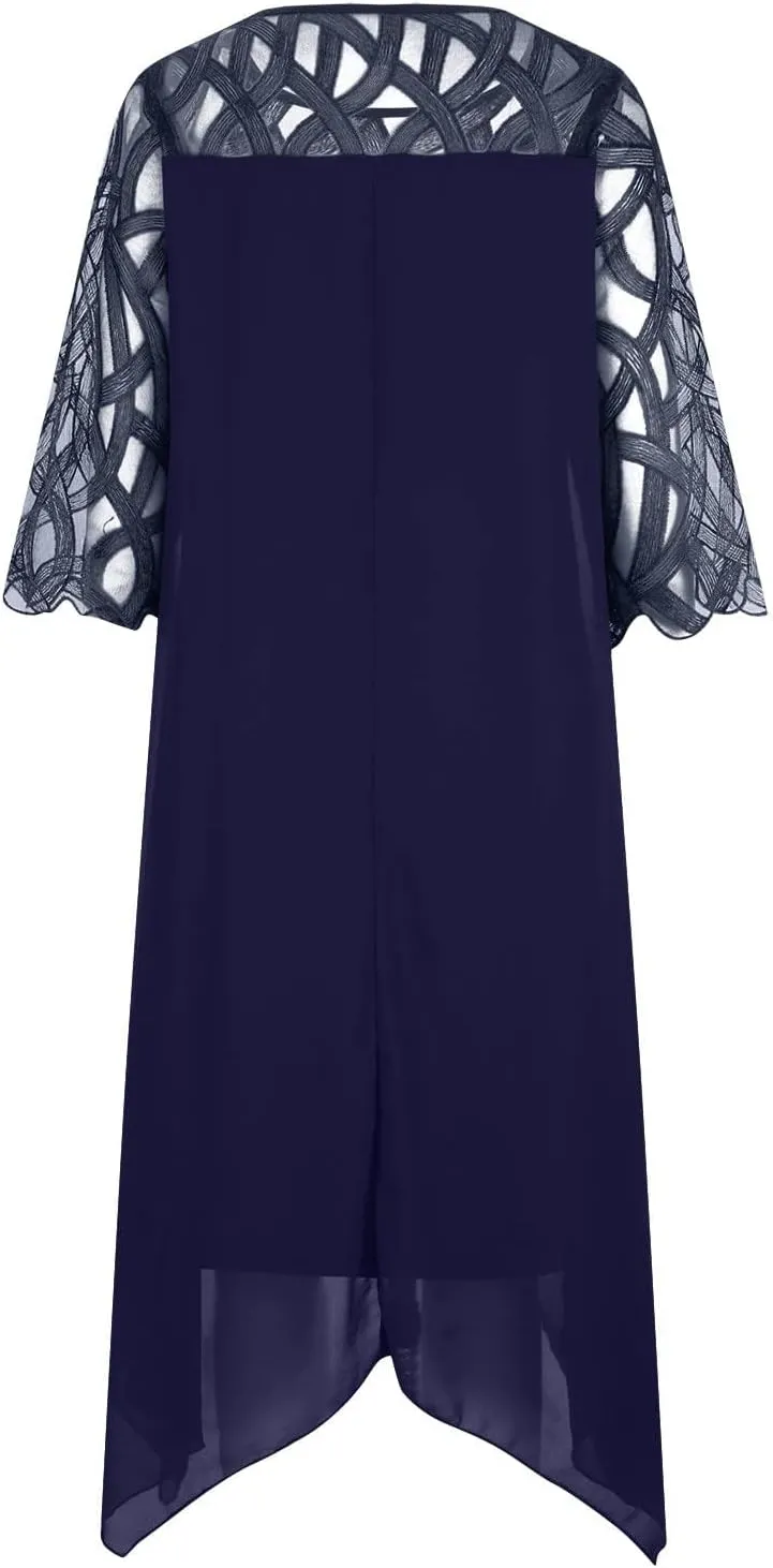 Akivide Womens 3/4 Sleeve Plus Size Dresses Round Neck Wrap Pencil Dress Formal Evening Wedding Party Midi Dress
