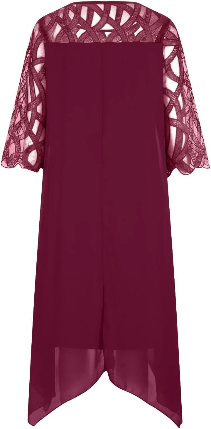 Akivide Womens 3/4 Sleeve Plus Size Dresses Round Neck Wrap Pencil Dress Formal Evening Wedding Party Midi Dress
