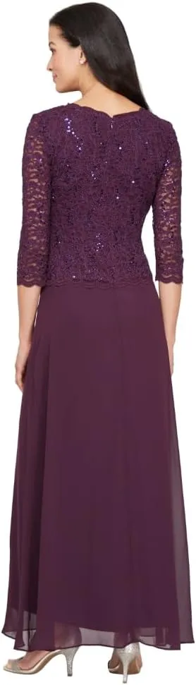 Alex Evenings Women's 3/4 Sleeve Stretch Lace Bodice One Piece Mother of The Bride Dress (Petite and Regular Sizes)