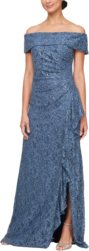 Alex Evenings Women's Long Foldover Off The Shoulder Gown, Formal Event, Mother of The Bride Dress