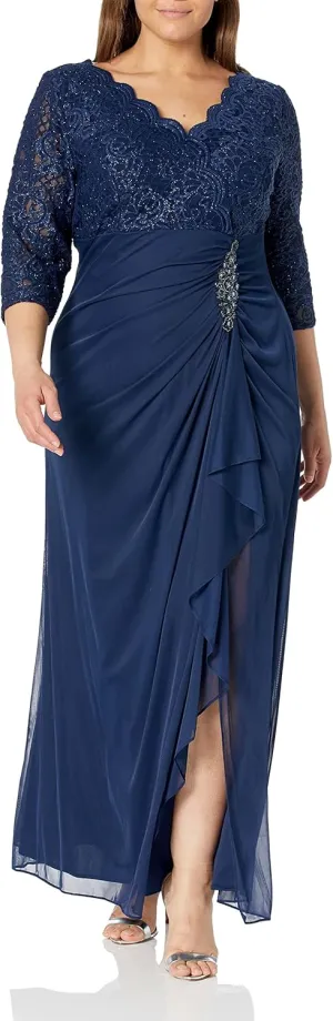 Alex Evenings Women's Long Lace Top Mother of The Bride Dress with Empire Waist (Plus Size)