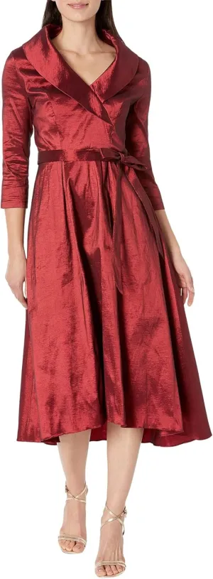 Alex Evenings Women's Portrait Collar Dress with Full Skirt, Pockets, and Tie Belt