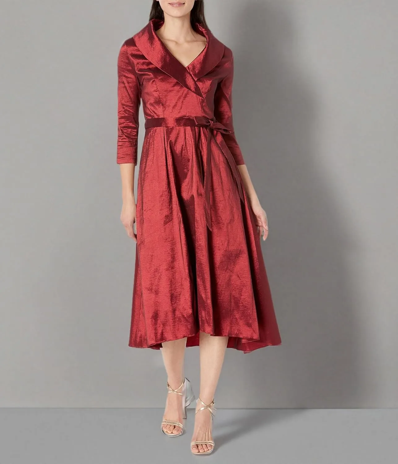 Alex Evenings Women's Portrait Collar Dress with Full Skirt, Pockets, and Tie Belt