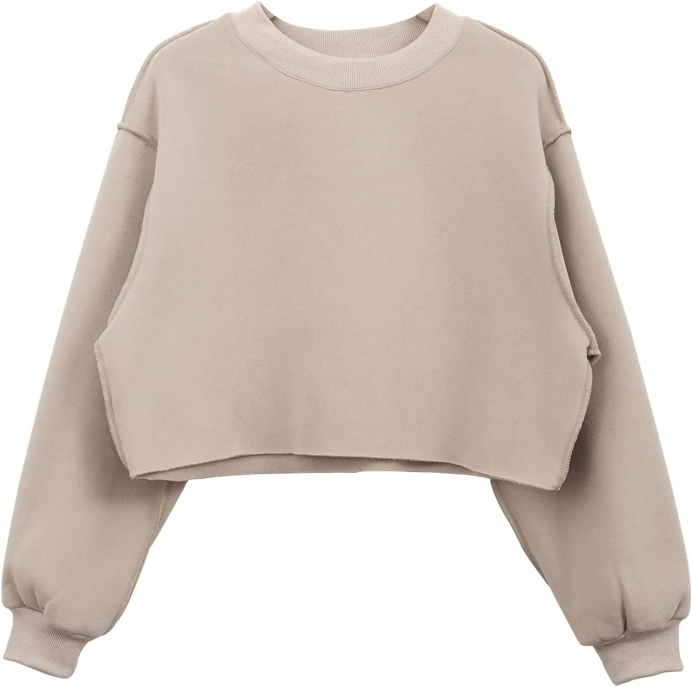 Amazhiyu Women Cropped Sweatshirt Long Sleeves Pullover Fleece Crop Tops
