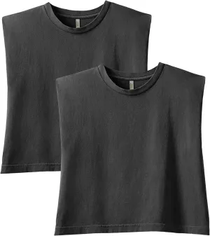 American Apparel Women's Heavyweight Cotton, Boxy, Cropped, and Garment Dyed Muscle T-Shirt, Style G307GD, 2-Pack