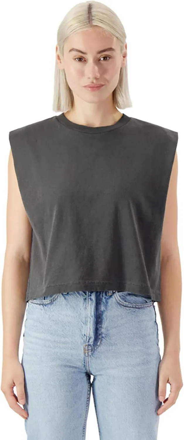 American Apparel Women's Heavyweight Cotton, Boxy, Cropped, and Garment Dyed Muscle T-Shirt, Style G307GD, 2-Pack