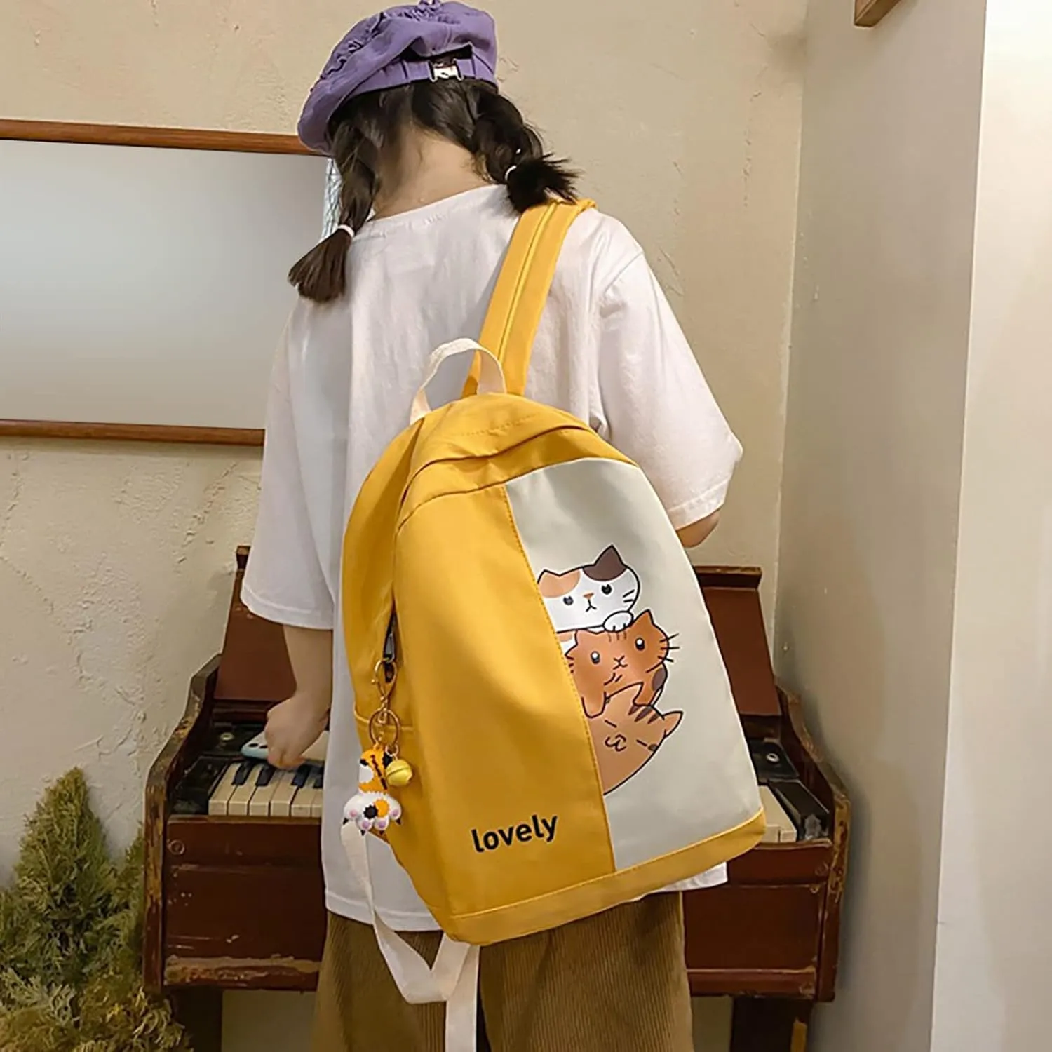 Anti Theft Backpack with Secured Zipper Comfortable Leather Student Backpacks Fashion Faux Work Travel Handbags(Yellow)