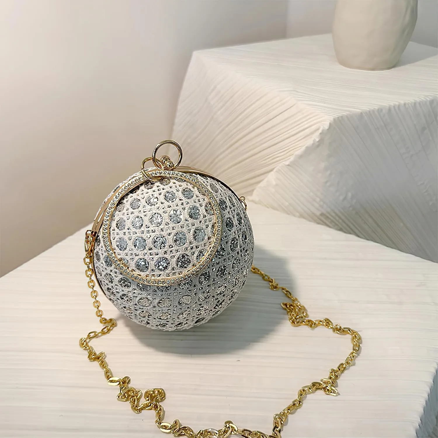 ANUFER Women's Sparkly Ball Shaped Evening Bag Rhinestones Sequins Clutch Bag