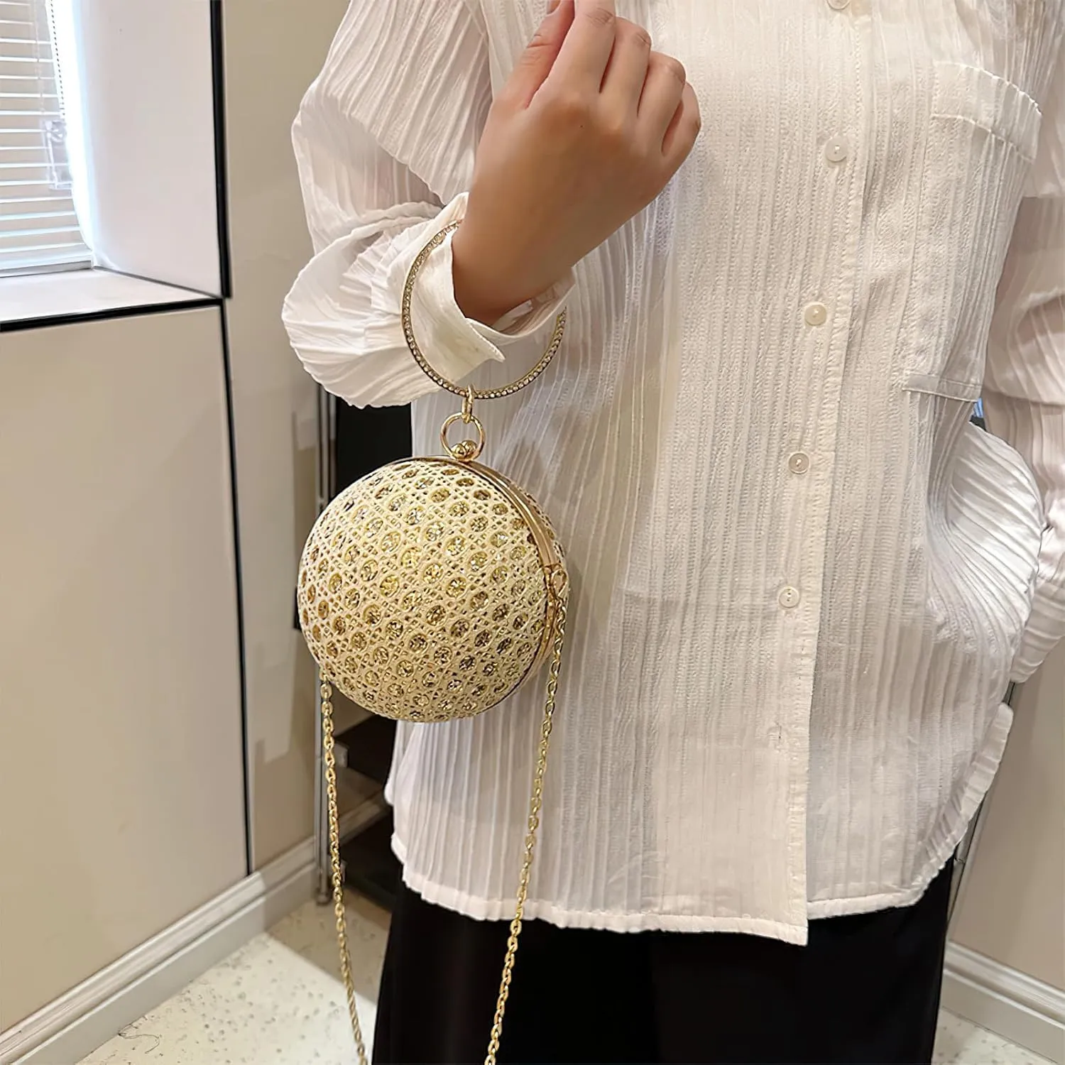 ANUFER Women's Sparkly Ball Shaped Evening Bag Rhinestones Sequins Clutch Bag