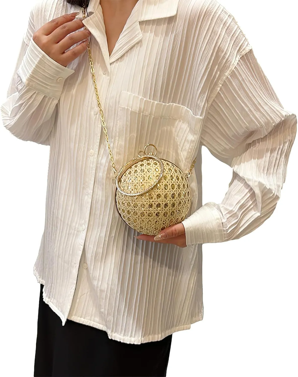 ANUFER Women's Sparkly Ball Shaped Evening Bag Rhinestones Sequins Clutch Bag