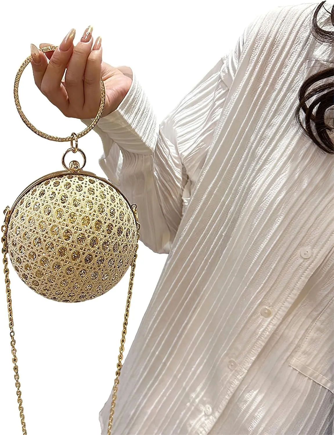 ANUFER Women's Sparkly Ball Shaped Evening Bag Rhinestones Sequins Clutch Bag
