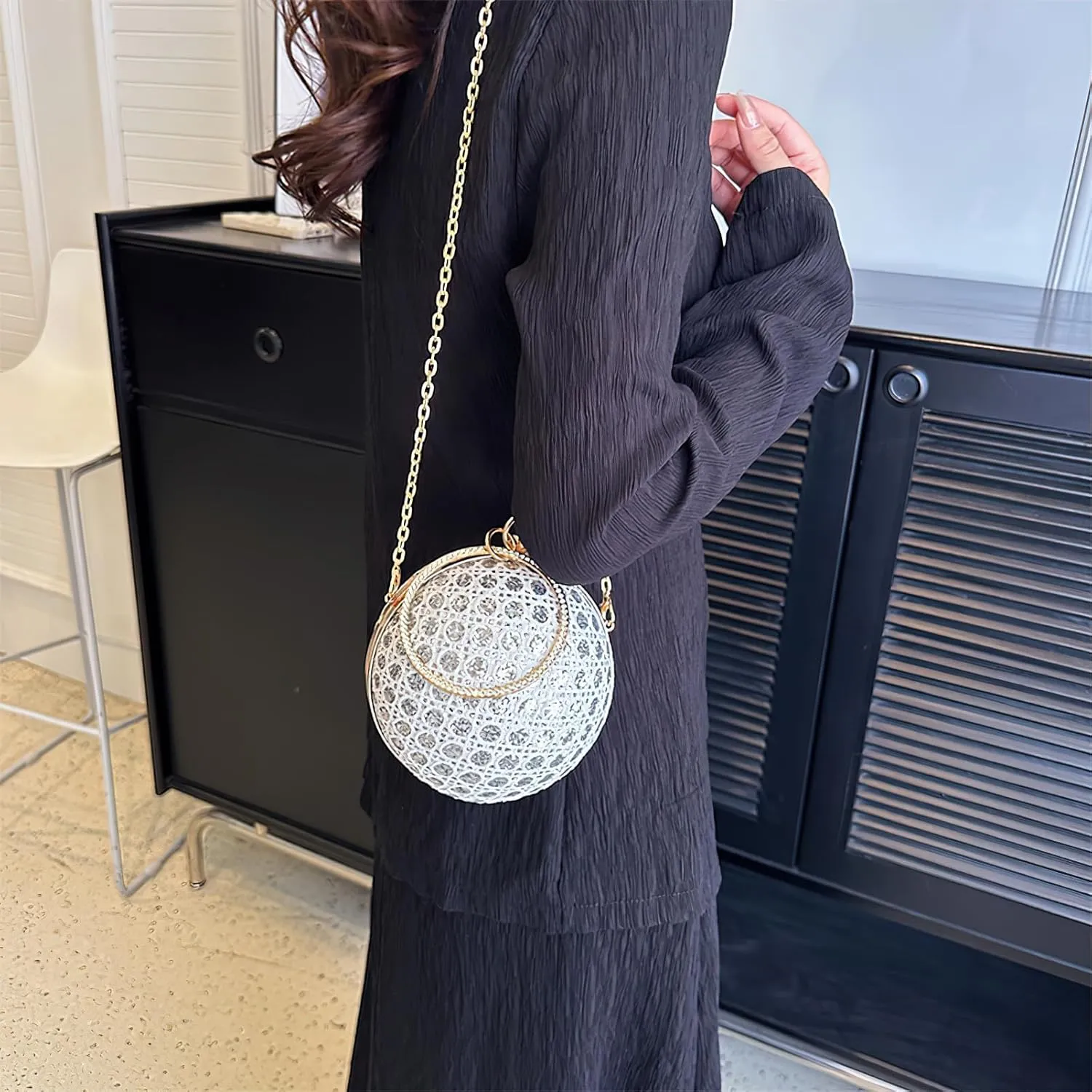 ANUFER Women's Sparkly Ball Shaped Evening Bag Rhinestones Sequins Clutch Bag