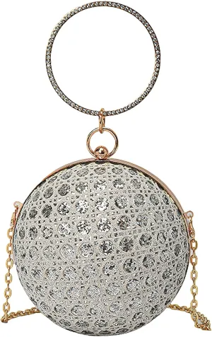 ANUFER Women's Sparkly Ball Shaped Evening Bag Rhinestones Sequins Clutch Bag