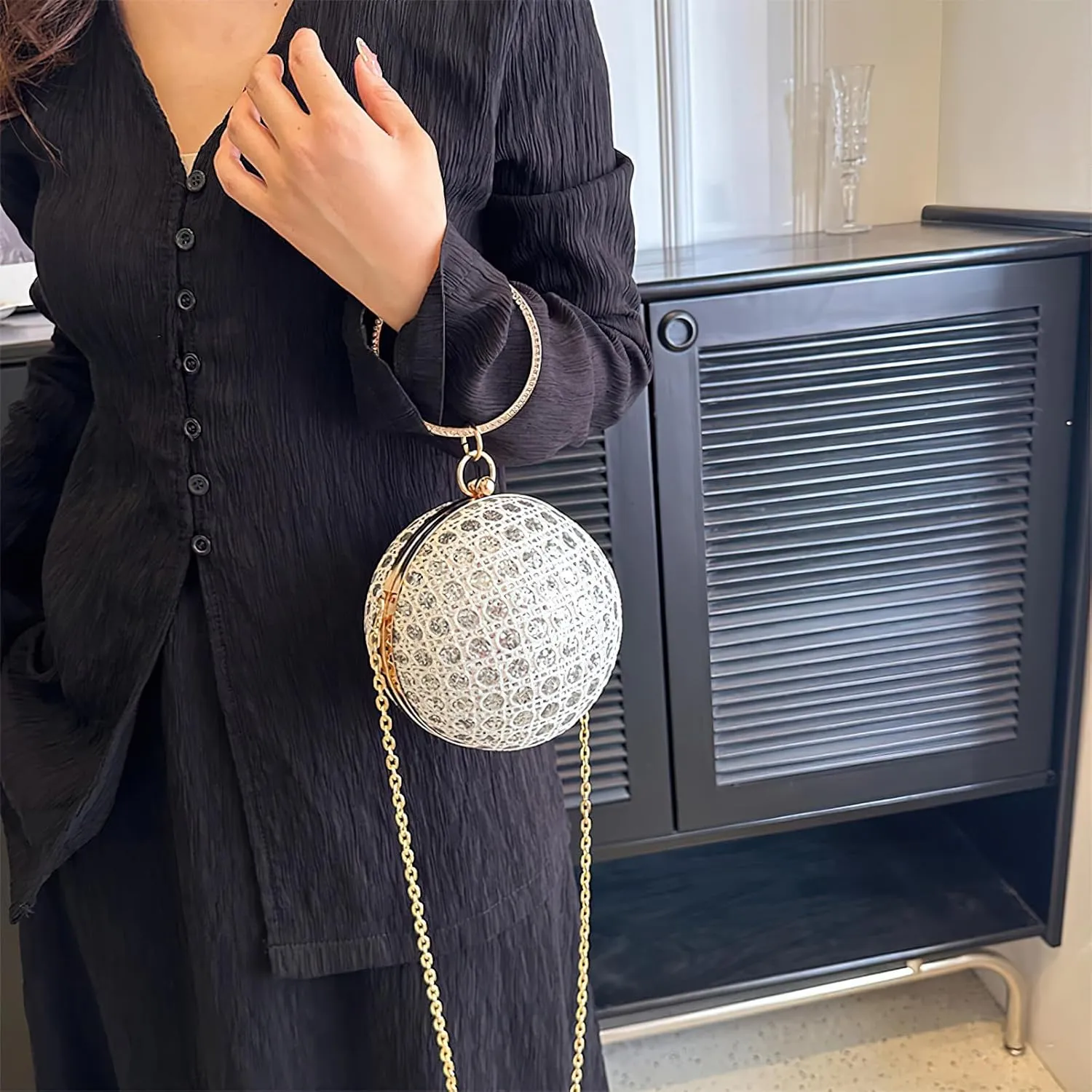 ANUFER Women's Sparkly Ball Shaped Evening Bag Rhinestones Sequins Clutch Bag
