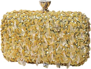 ANUFER Women's Sparkly Crystal Sequins Beaded Evening Clutch Bag with Handle and Chain