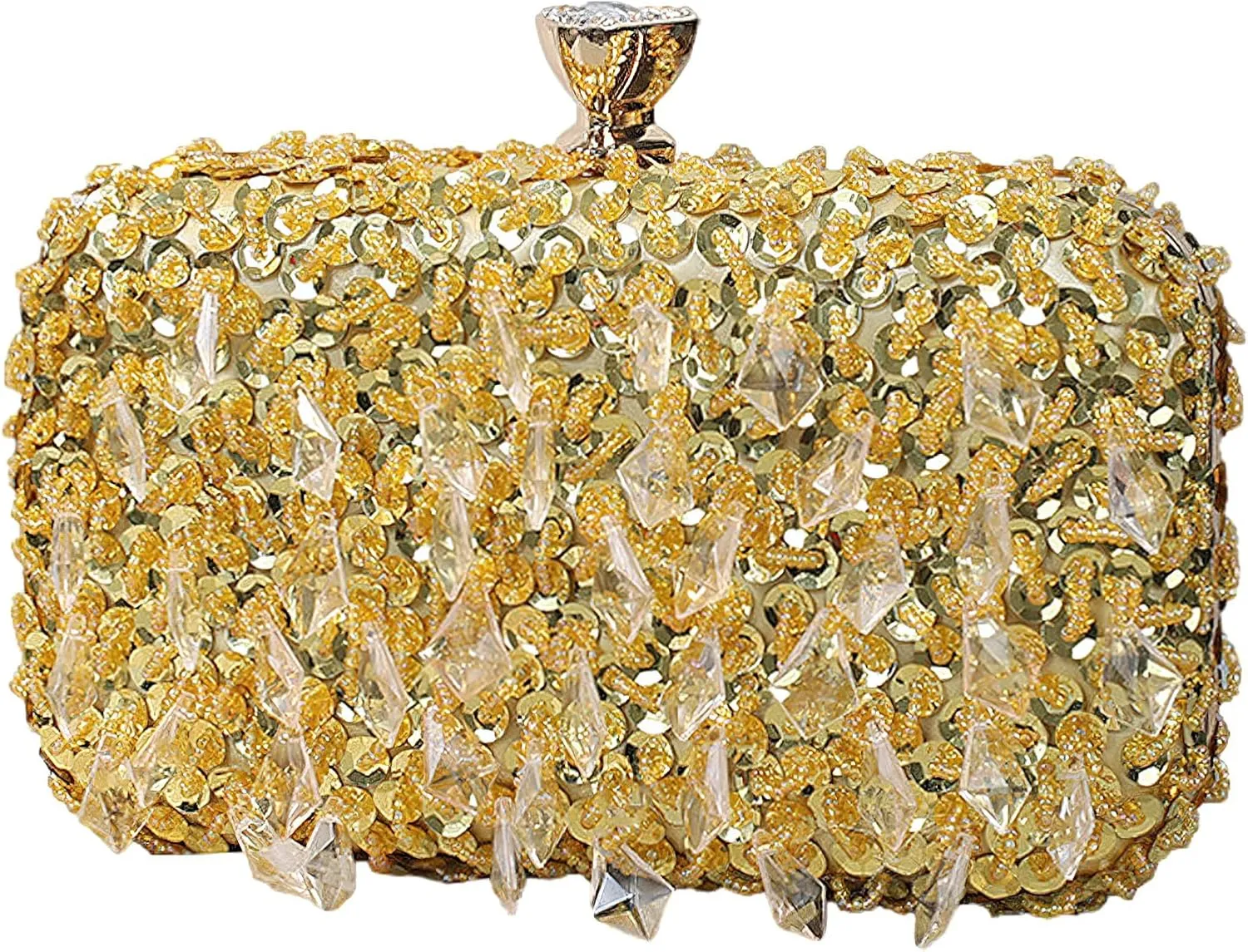 ANUFER Women's Sparkly Crystal Sequins Beaded Evening Clutch Bag with Handle and Chain